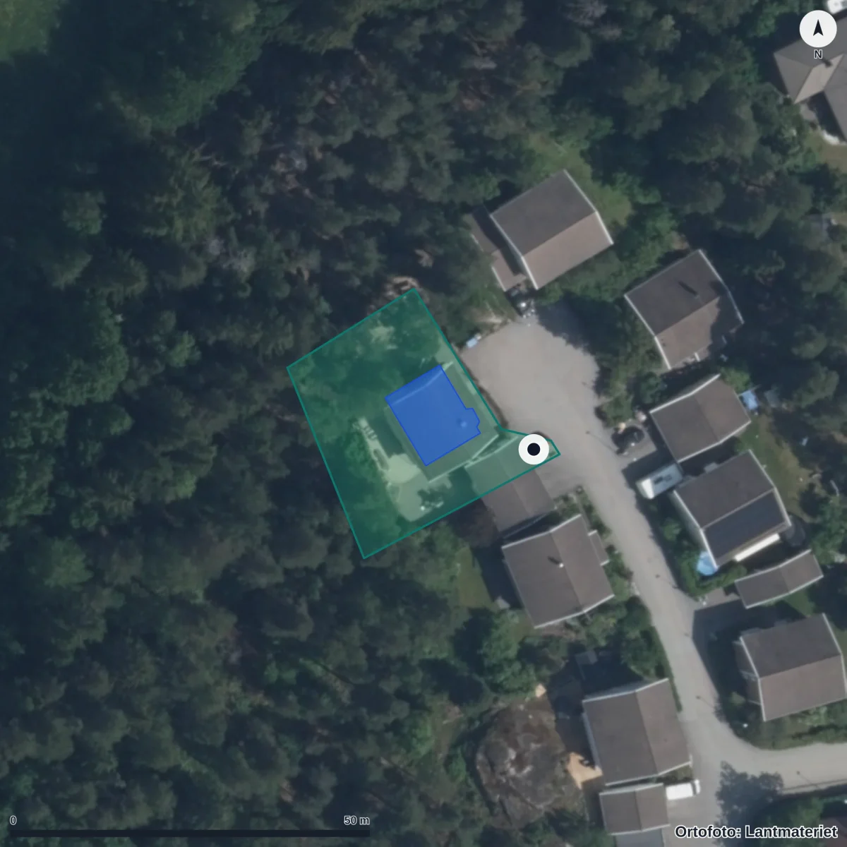 Aerial view of Ekorrens Montessoriförskola, orthophoto from Lantmäteriet