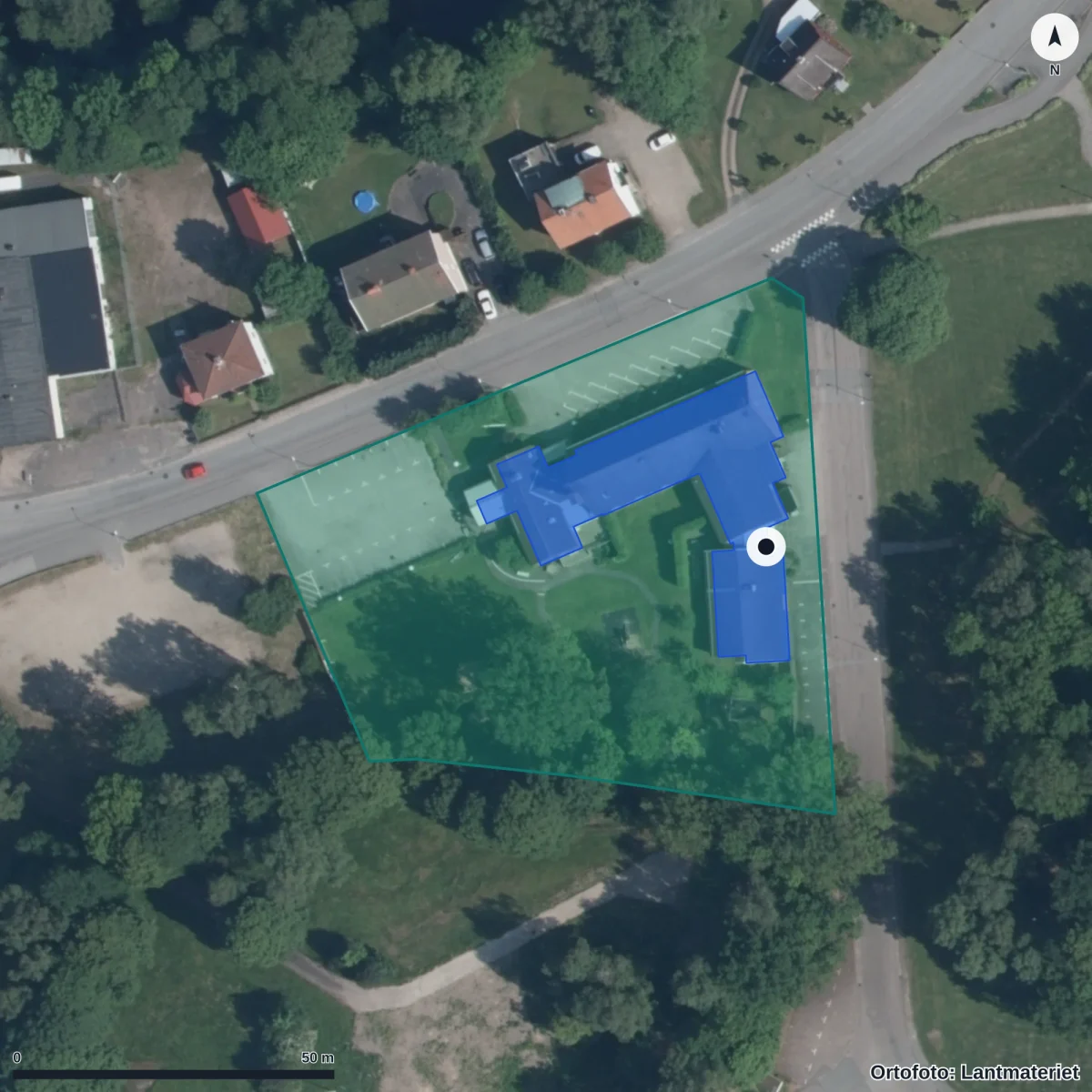 Flygbild över Kyrkans Fsk Änglabus, ortofoto från Lantmäteriet