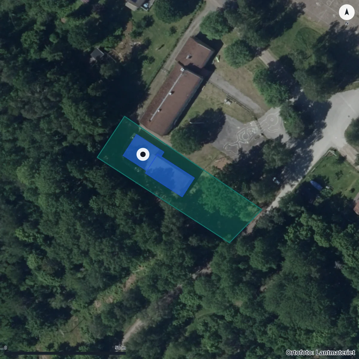 Aerial view of Björkfors Förskola, orthophoto from Lantmäteriet