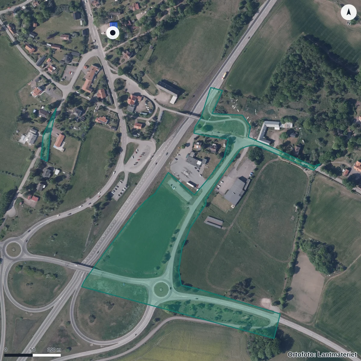 Flygbild över Lyckans Förskola I Kalmar AB, ortofoto från Lantmäteriet