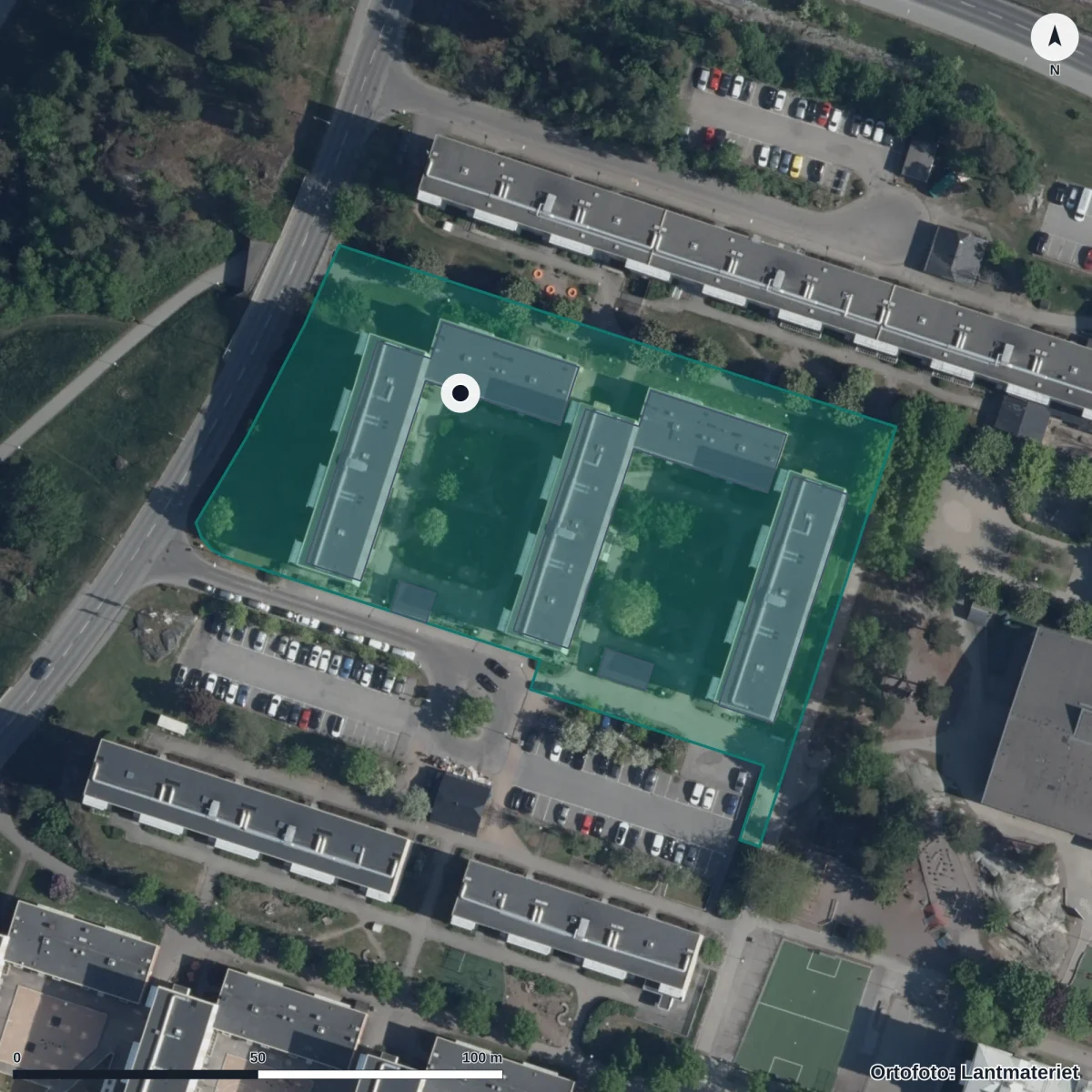 Aerial view of Förskolan Stjärnan, orthophoto from Lantmäteriet