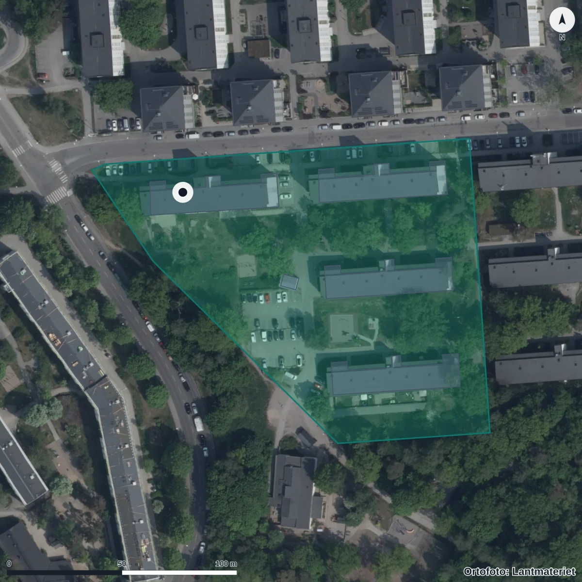 Flygbild över Förskolan Krabat, ortofoto från Lantmäteriet