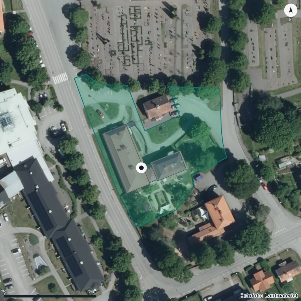 Flygbild över Arkens Förskola, ortofoto från Lantmäteriet