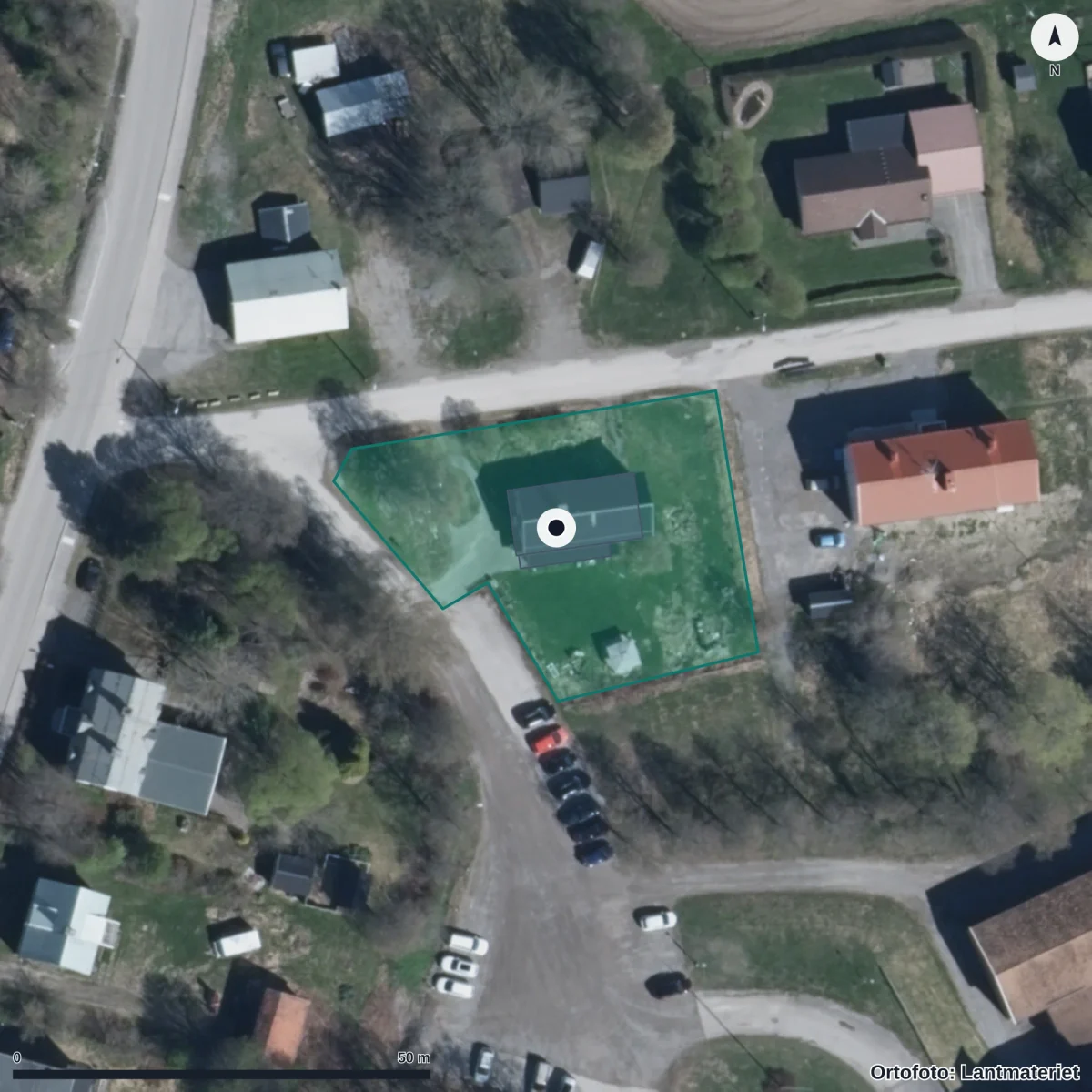 Flygbild över Ljustorps Förskola, ortofoto från Lantmäteriet