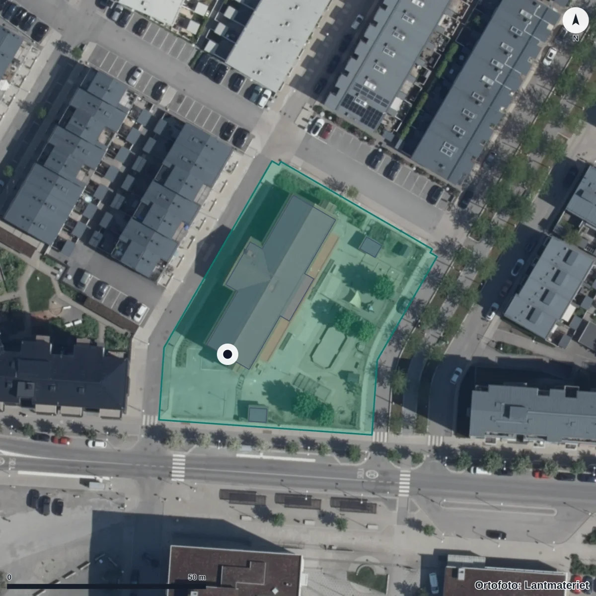 Flygbild över Pysslingen Ulriksdal, ortofoto från Lantmäteriet