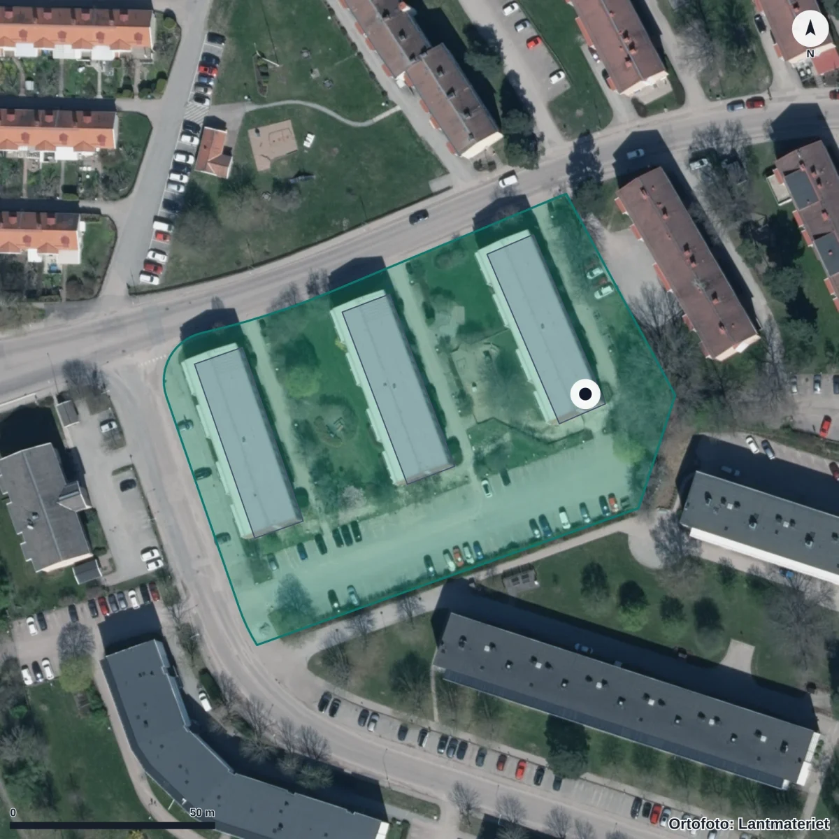 Aerial view of Förskolan Skattkistan, orthophoto from Lantmäteriet