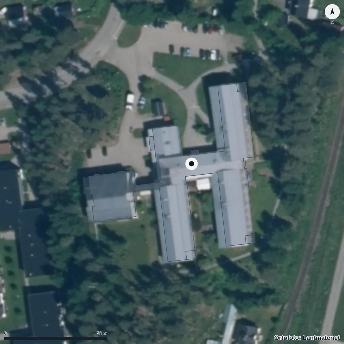 Flygbild över Knattebo Förskola, ortofoto från Lantmäteriet