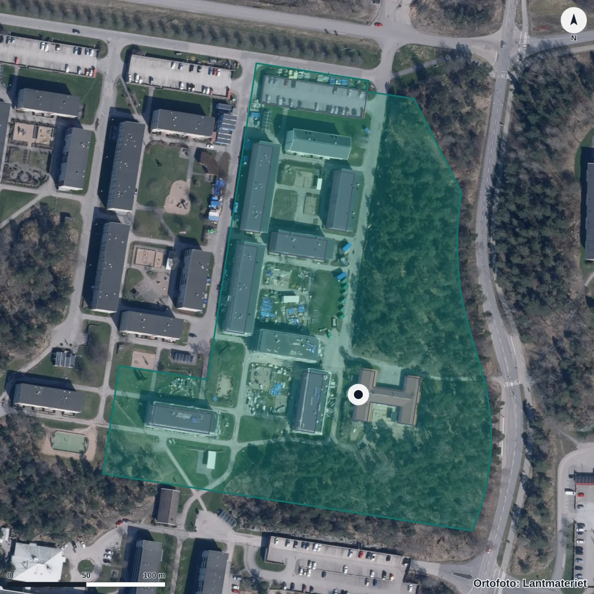 Aerial view of Hovhults Förskola, orthophoto from Lantmäteriet