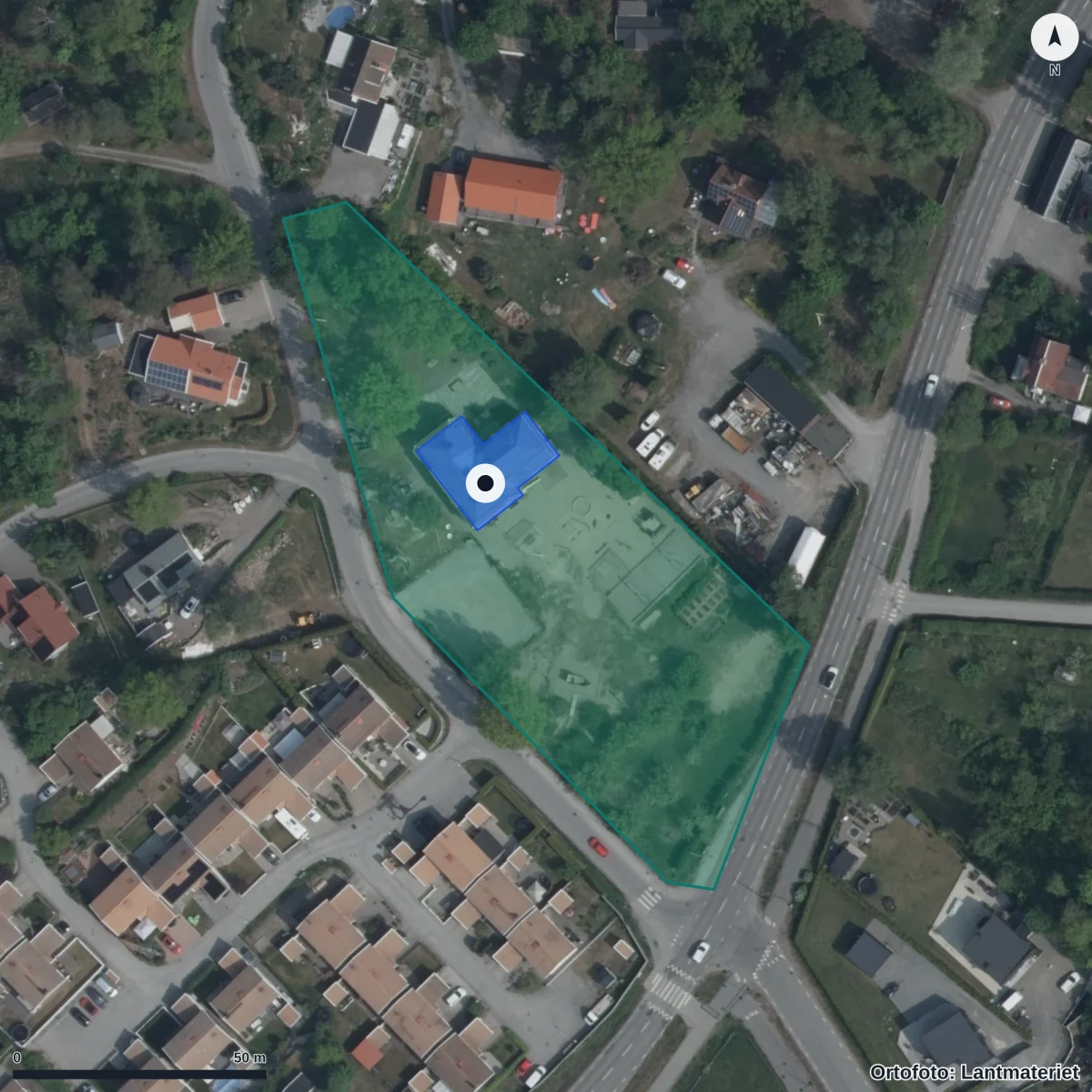 Aerial view of Rodret Förskola, orthophoto from Lantmäteriet