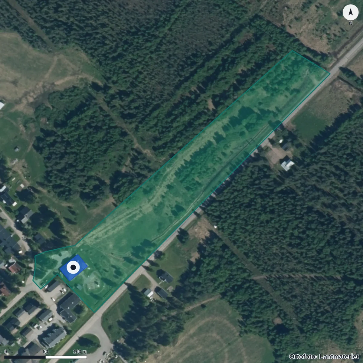 Aerial view of Tärendö Förskola, orthophoto from Lantmäteriet