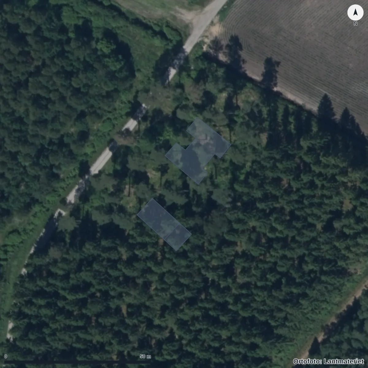 Aerial view of Dibber Trädkronan Förskola, orthophoto from Lantmäteriet