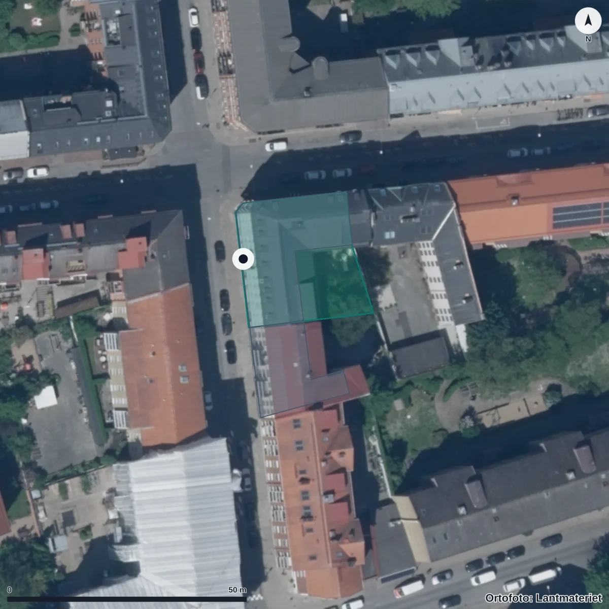 Flygbild över Kronprinsens Förskola, ortofoto från Lantmäteriet
