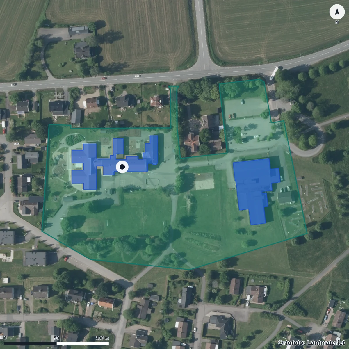 Aerial view of Myresjö Förskola, orthophoto from Lantmäteriet