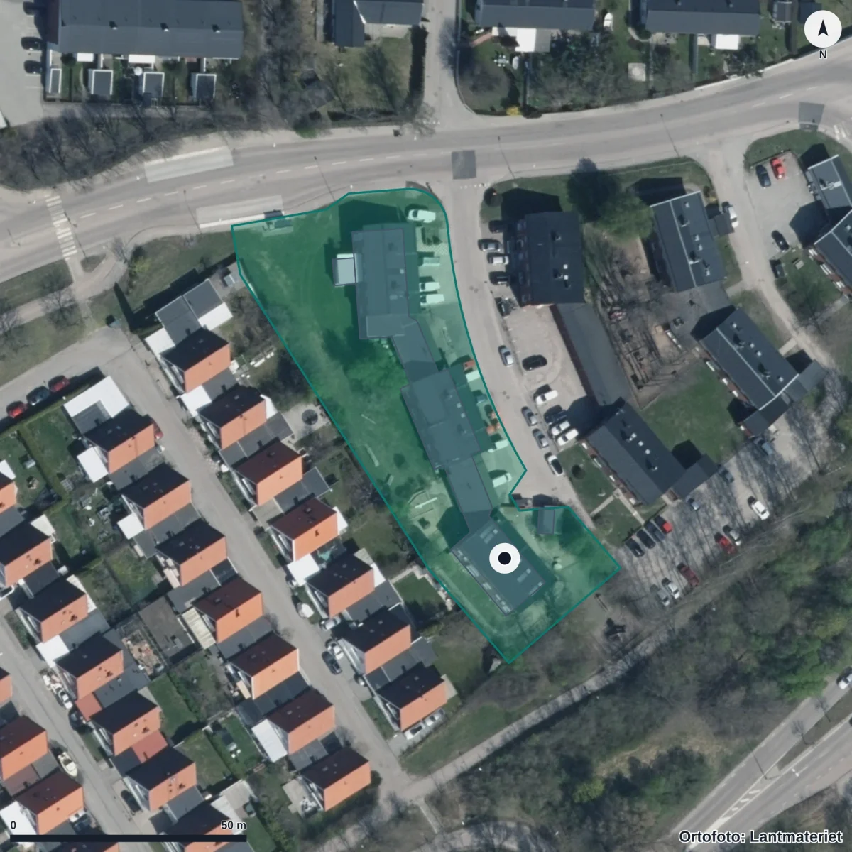Aerial view of Trollflöjtens Förskola, orthophoto from Lantmäteriet