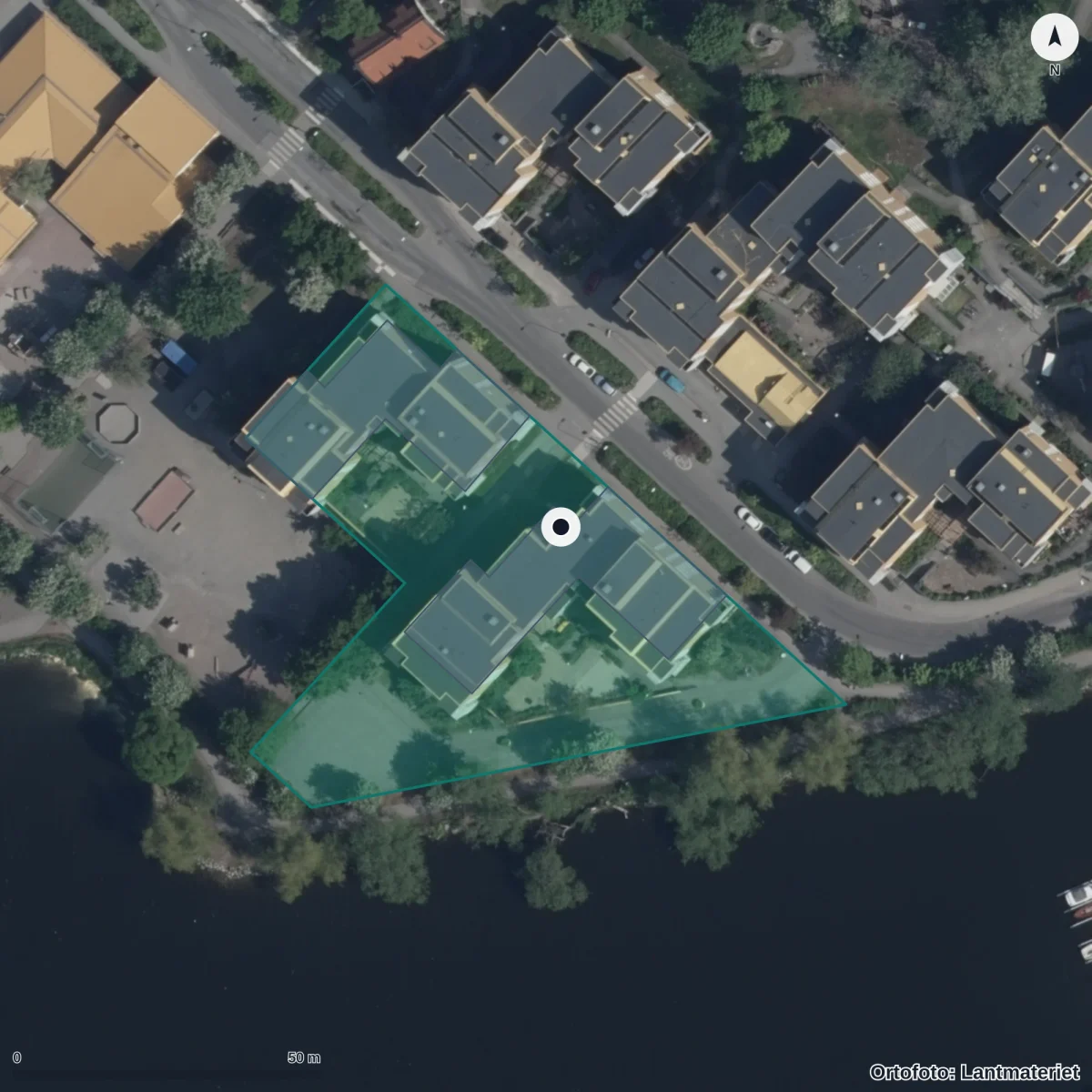 Flygbild över Förskolan Matrosen, ortofoto från Lantmäteriet