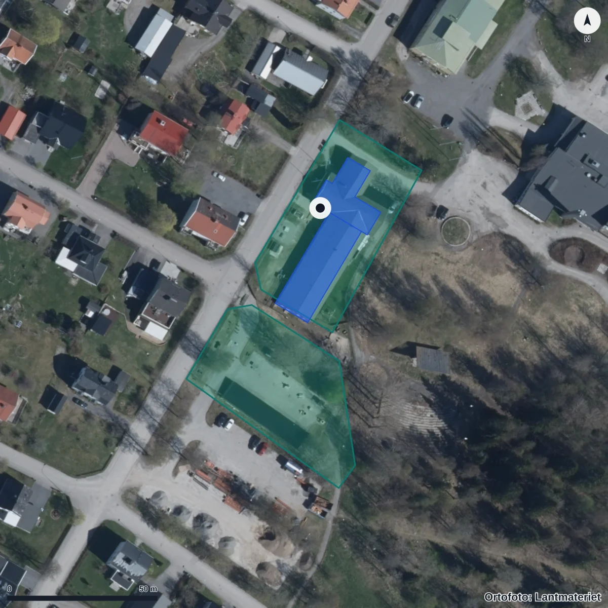 Flygbild över Parkens Förskola, ortofoto från Lantmäteriet