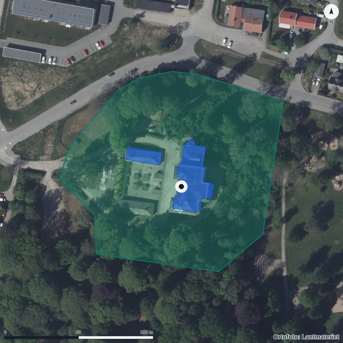 Aerial view of Ströms Slott Förskola, orthophoto from Lantmäteriet