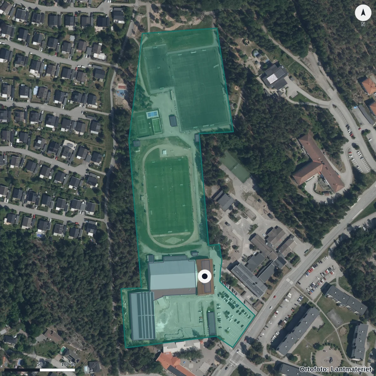 Aerial view of Mariefredsmontessorifsk, orthophoto from Lantmäteriet