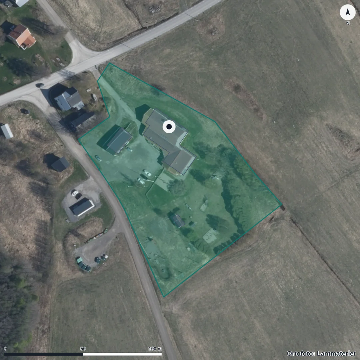 Flygbild över Tynderö Förskola, ortofoto från Lantmäteriet