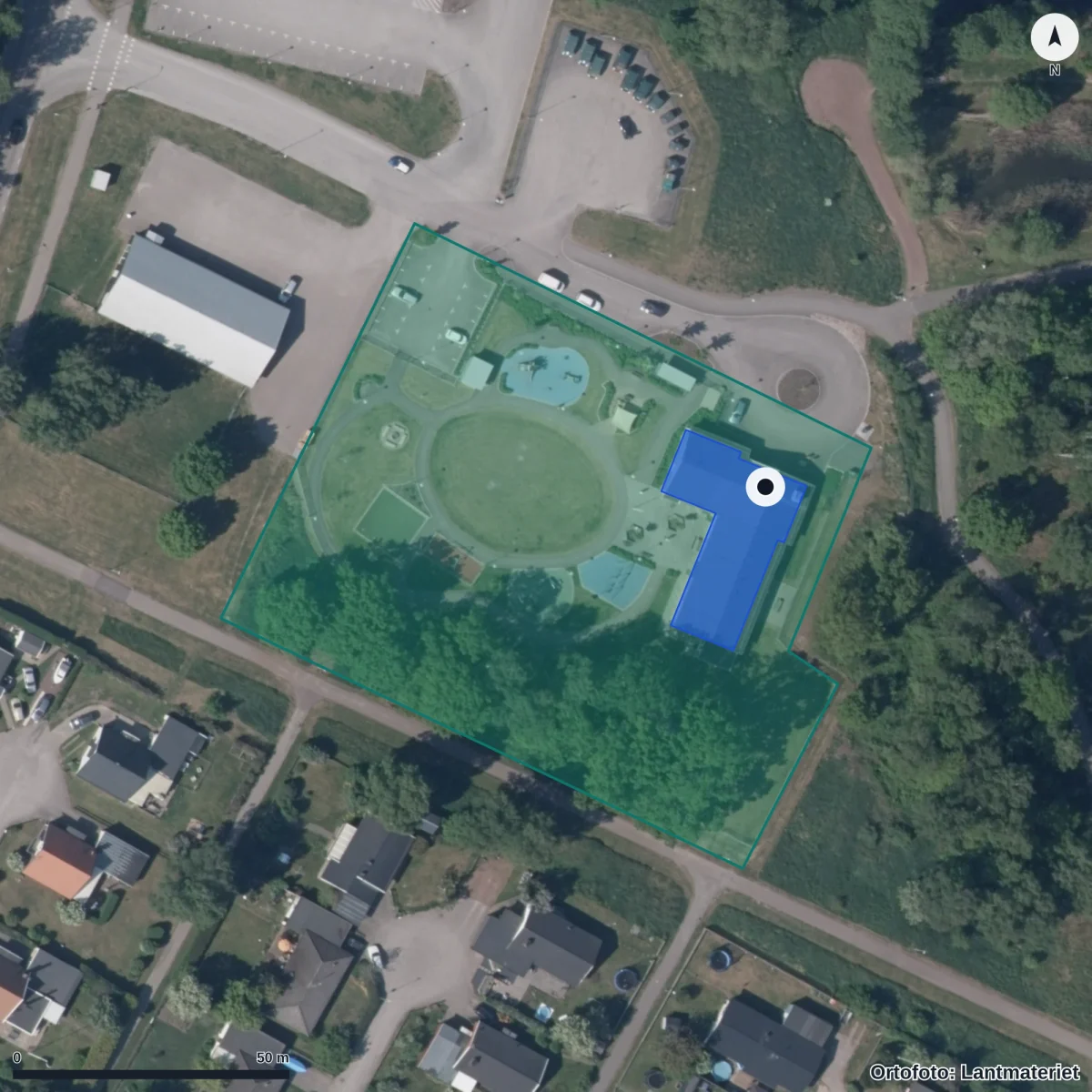 Flygbild över Blanka Ängars Förskola, ortofoto från Lantmäteriet