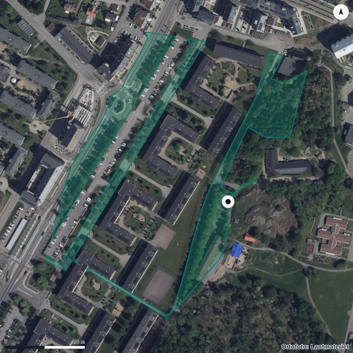 Aerial view of Backa Västergård, orthophoto from Lantmäteriet