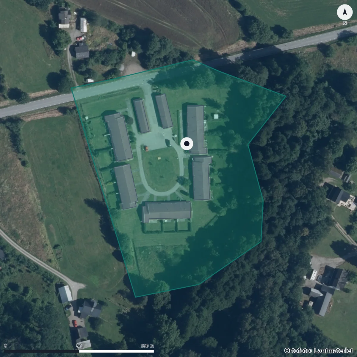 Aerial view of Sagolyckans Förskola ,norje,, orthophoto from Lantmäteriet