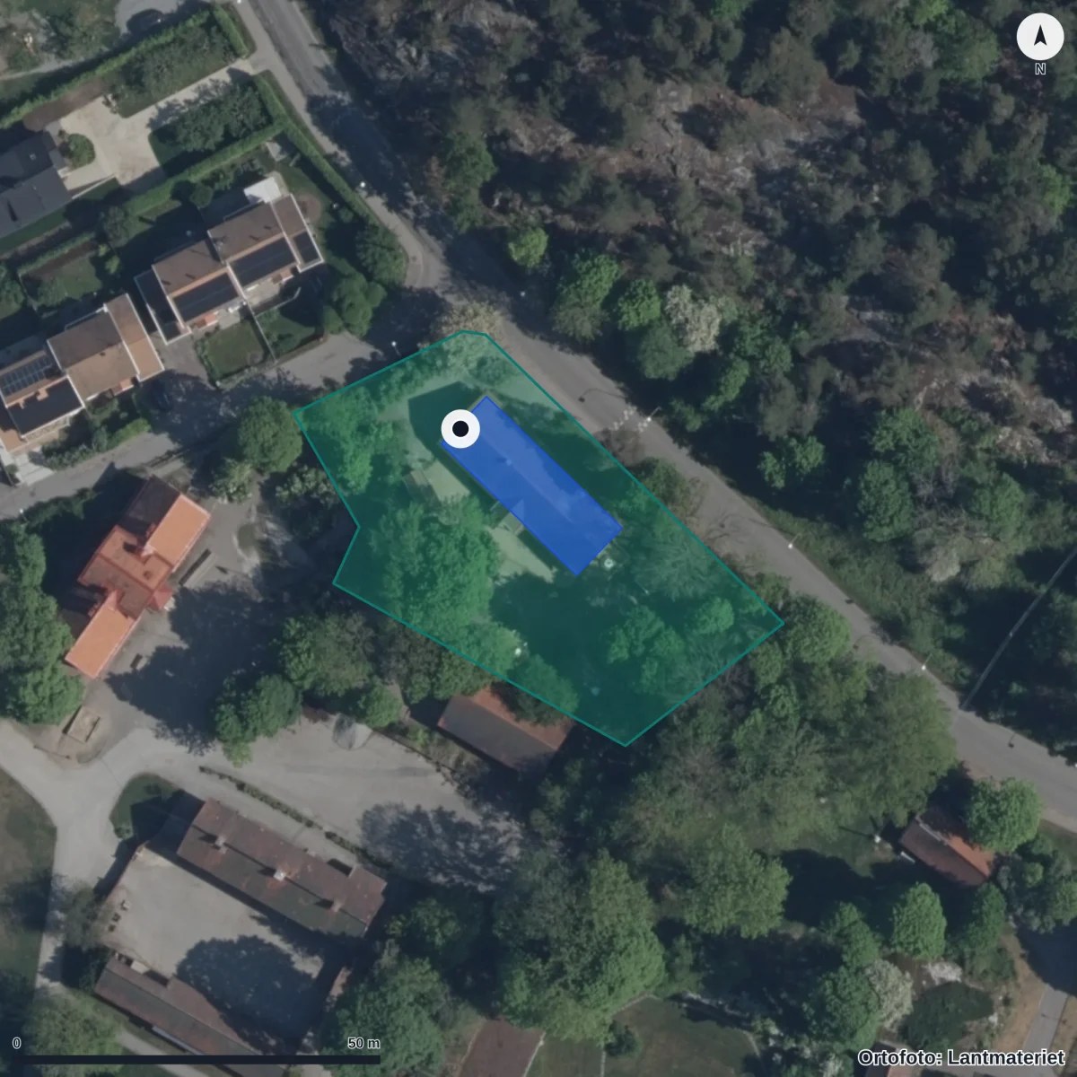 Flygbild över Förskolan Tryggis, ortofoto från Lantmäteriet