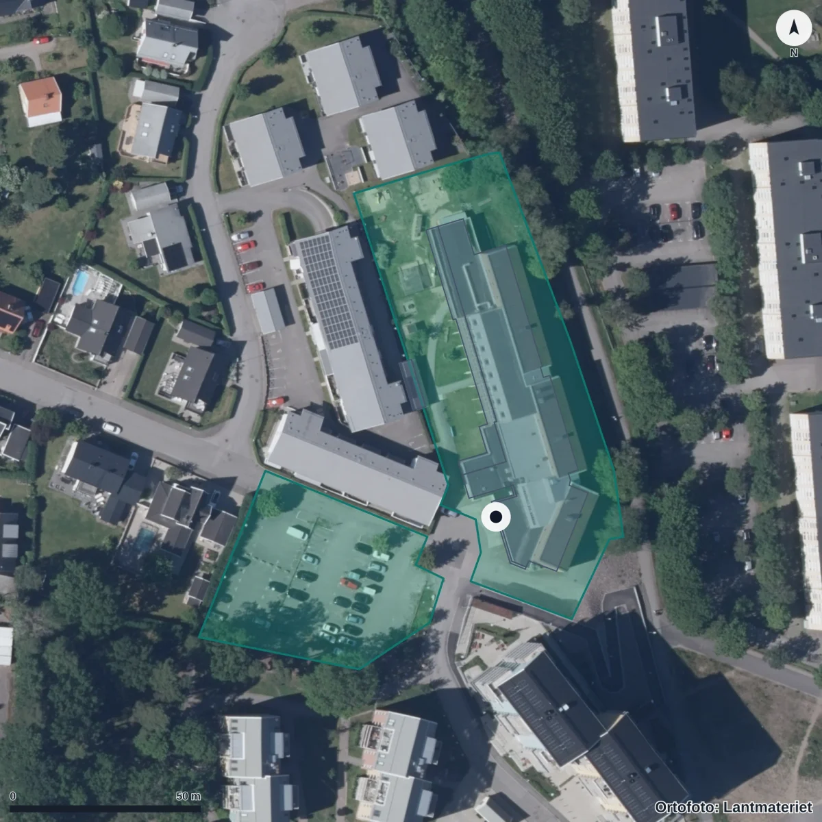 Aerial view of Dackebackens Musikförskola, orthophoto from Lantmäteriet