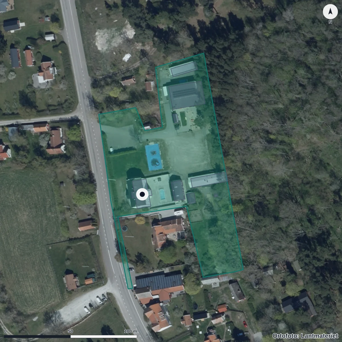 Flygbild över Sandhorvans Förskola, ortofoto från Lantmäteriet