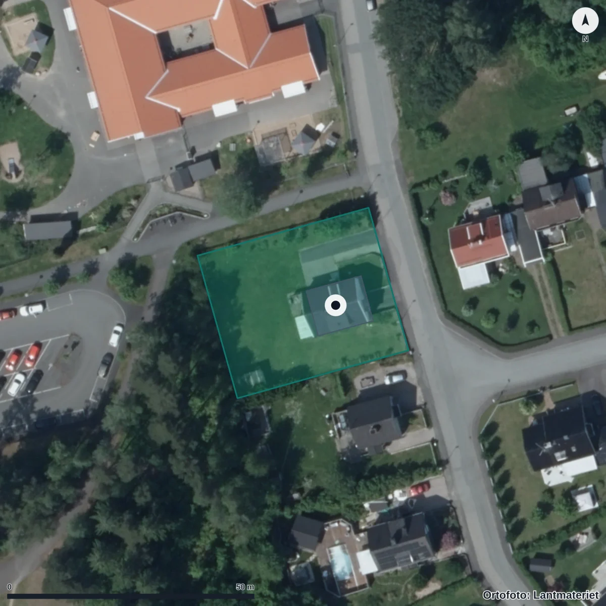 Aerial view of Tändhattens Förskola, orthophoto from Lantmäteriet