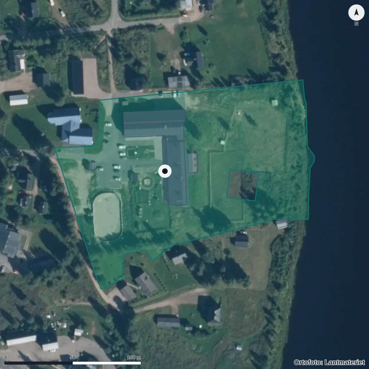 Aerial view of Älvstrandens Förskola, orthophoto from Lantmäteriet
