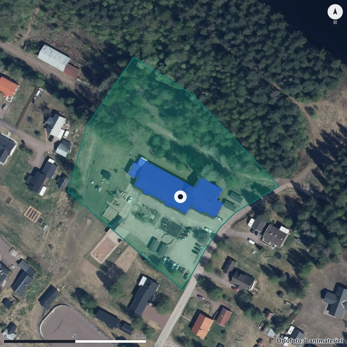 Flygbild över Sol Förskola, ortofoto från Lantmäteriet