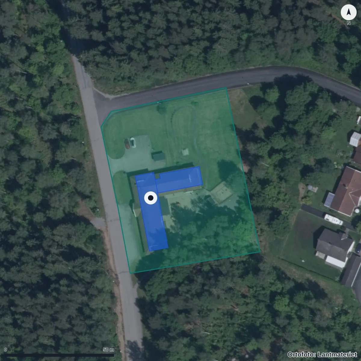 Flygbild över Förskolan Prästhagen, ortofoto från Lantmäteriet