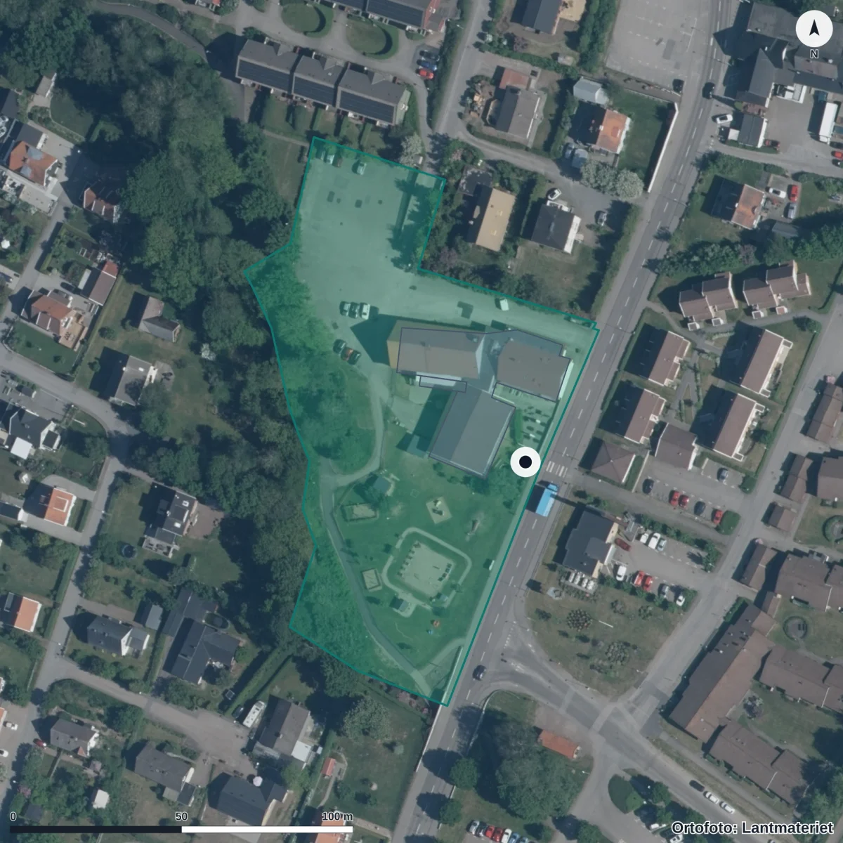 Flygbild över Lyckohällans Förskola, ortofoto från Lantmäteriet