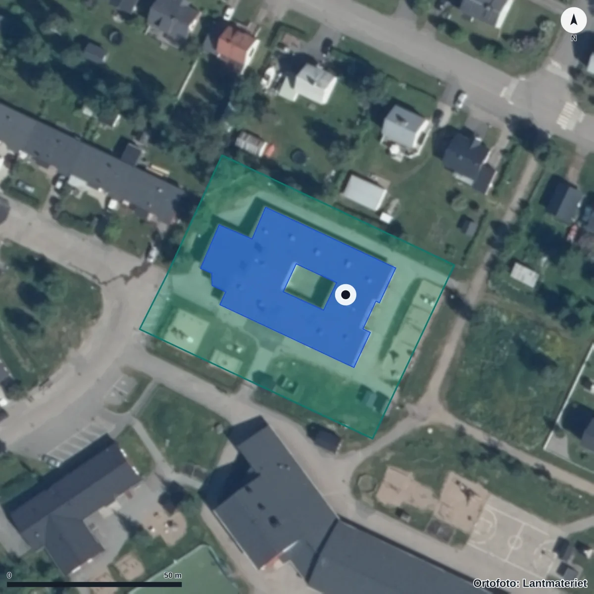 Flygbild över Mariaförskola B, ortofoto från Lantmäteriet