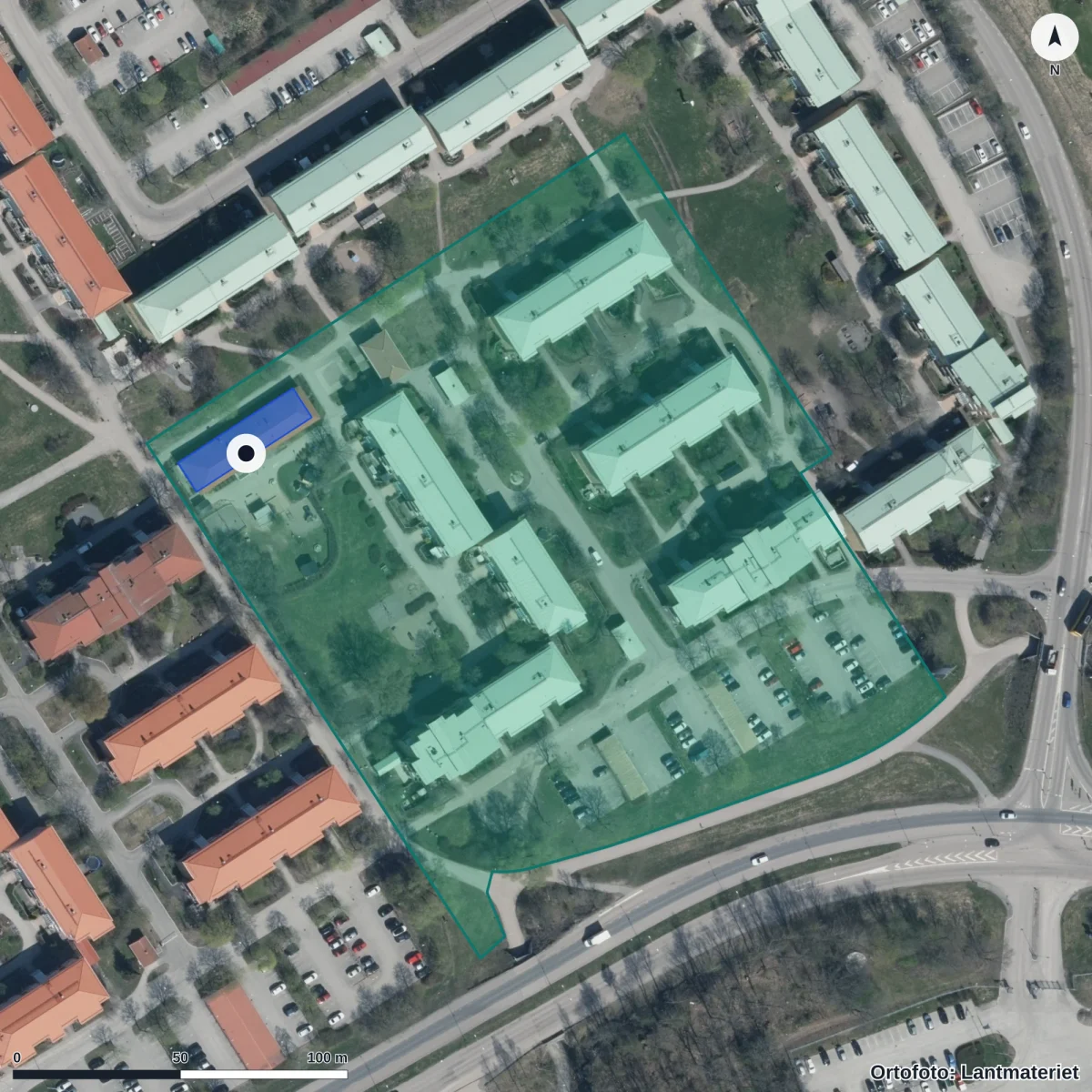 Aerial view of Solgården Montessori Fsk, orthophoto from Lantmäteriet