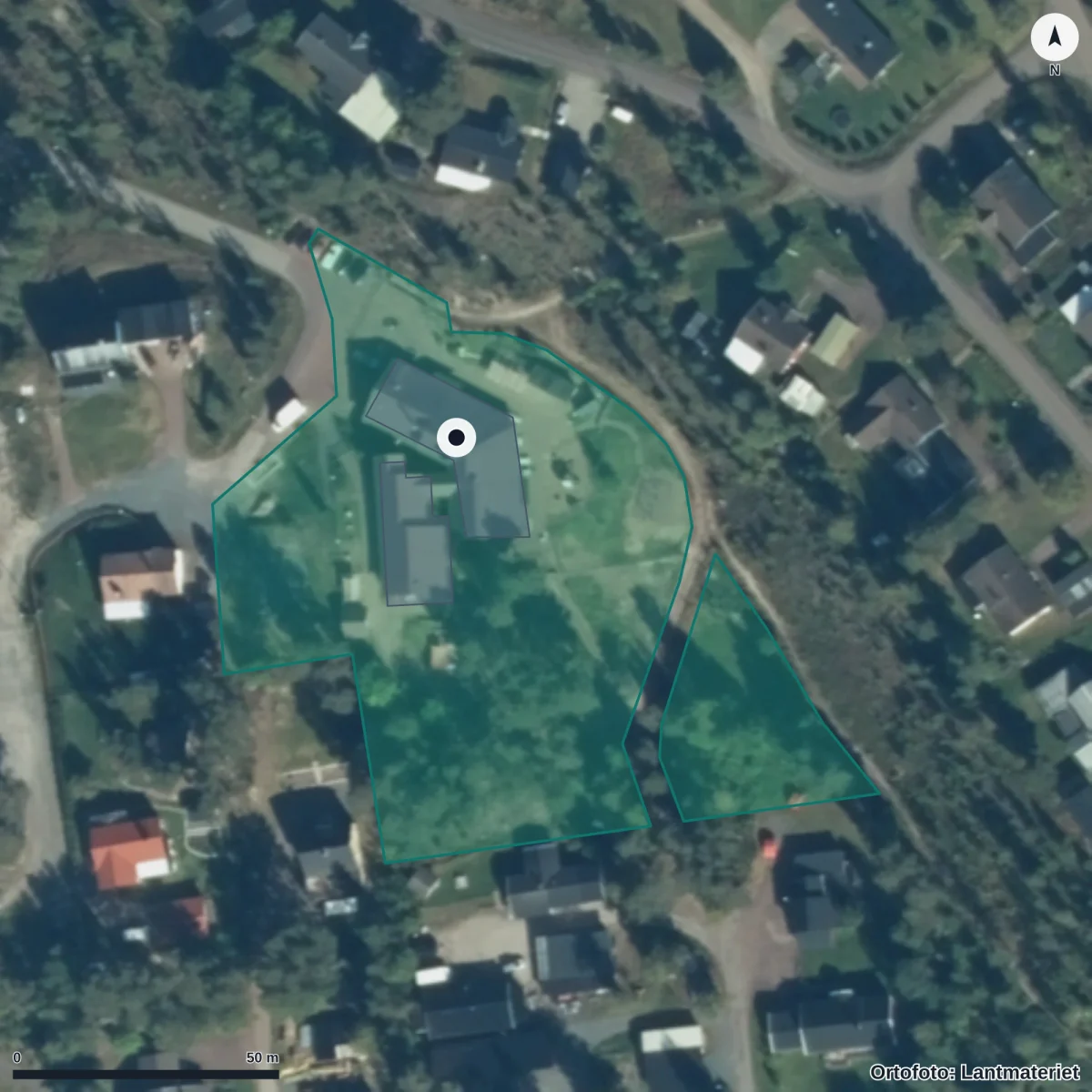 Flygbild över Skogslia Förskola Idre, ortofoto från Lantmäteriet