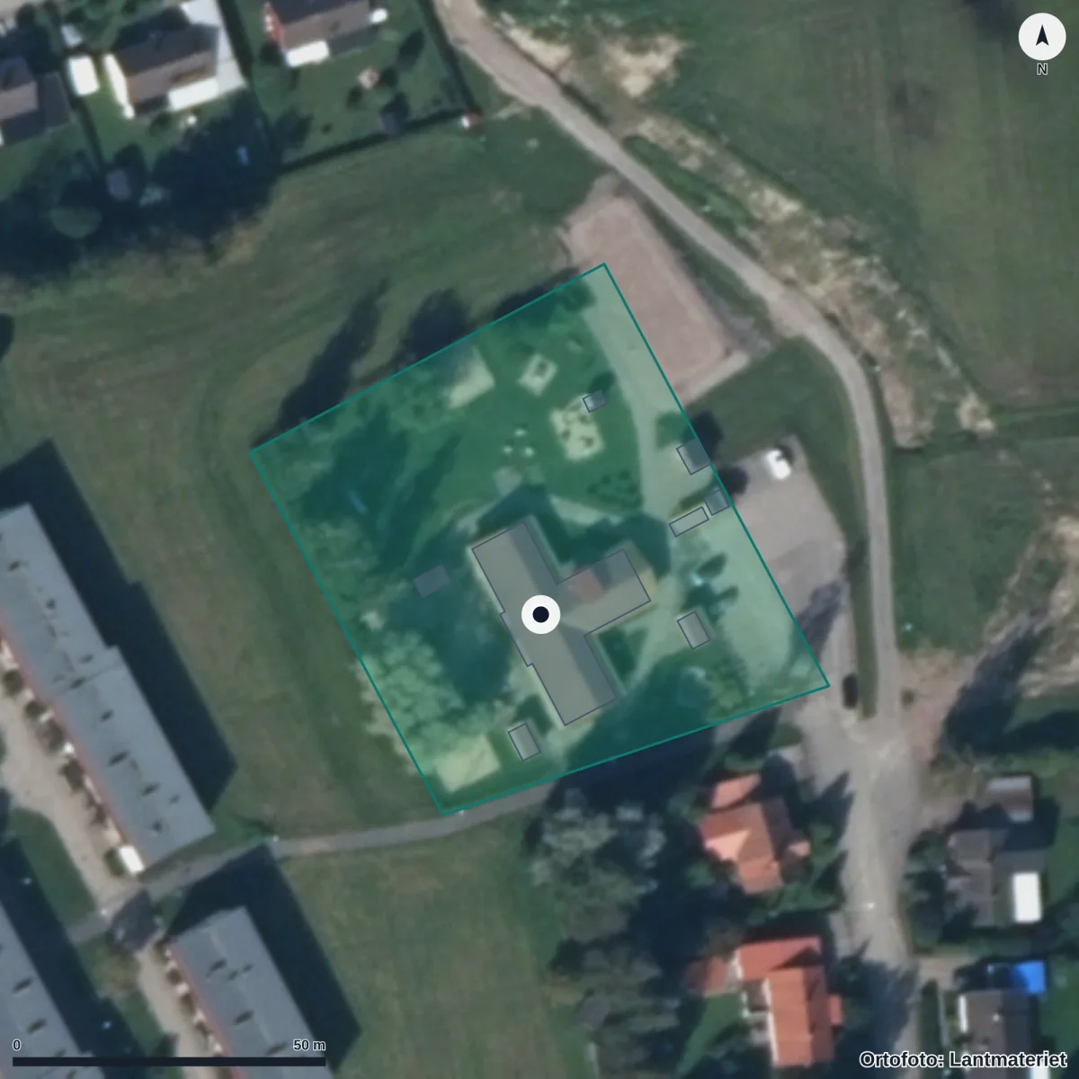 Flygbild över Kullens Förskola, ortofoto från Lantmäteriet