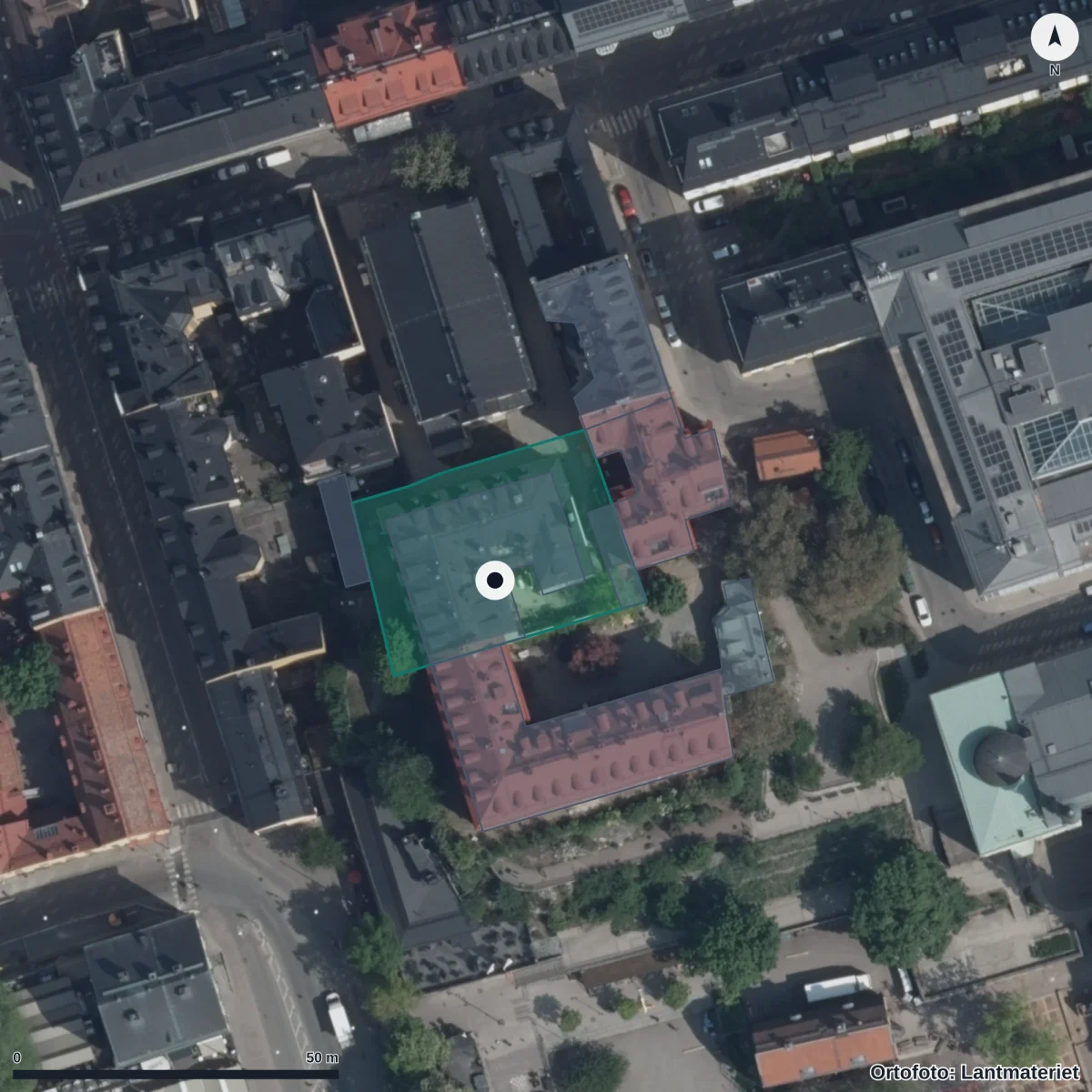 Aerial view of Högbergsgatans Förskola Freja, orthophoto from Lantmäteriet
