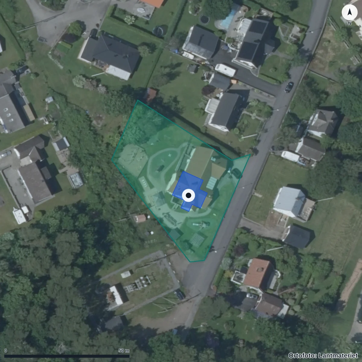 Aerial view of Bikupans Förskola, orthophoto from Lantmäteriet