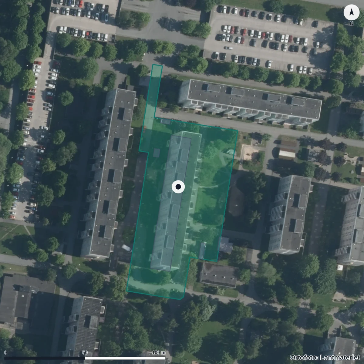 Flygbild över Förskolan Vingen, ortofoto från Lantmäteriet