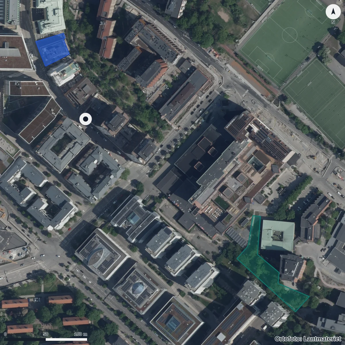 Flygbild över Förskolan Brovaktaren, Pysslingen, ortofoto från Lantmäteriet