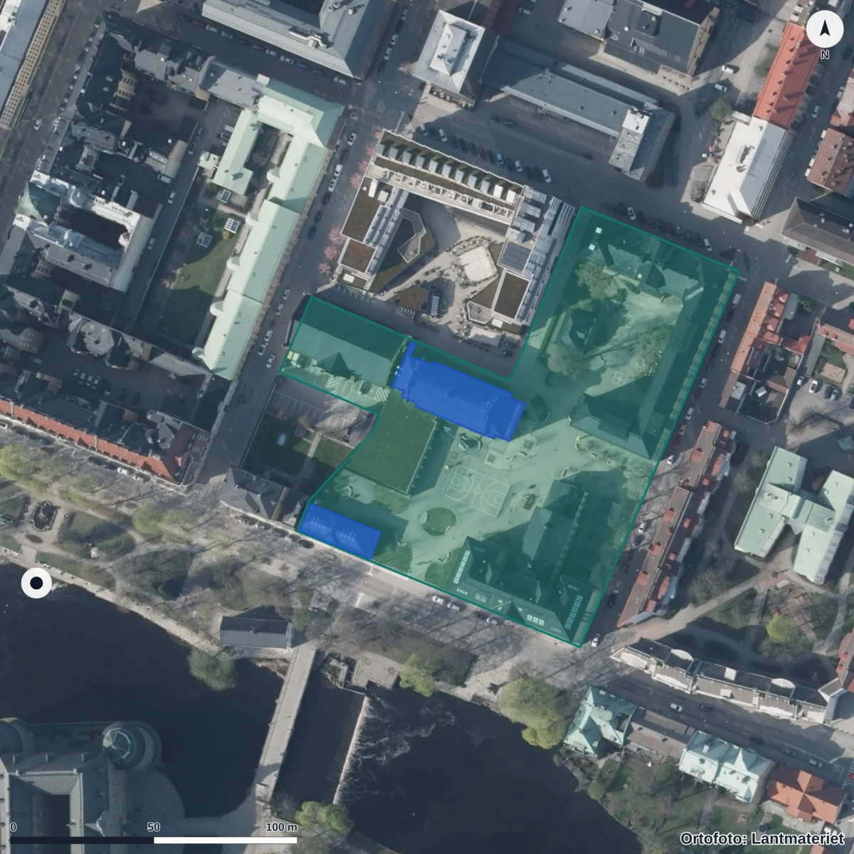 Aerial view of Hanna Förskola, orthophoto from Lantmäteriet
