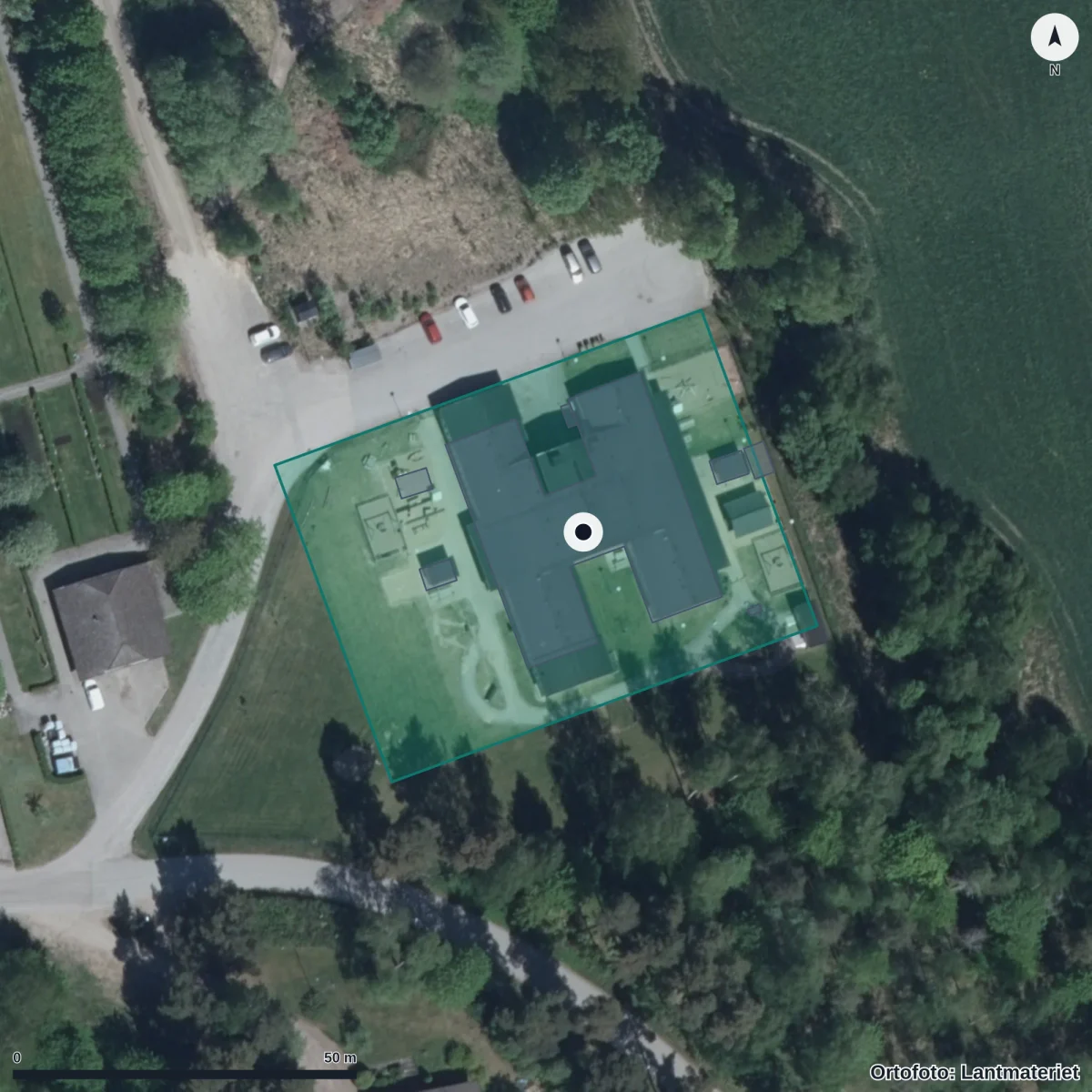 Flygbild över Otterbäckens Förskola, ortofoto från Lantmäteriet
