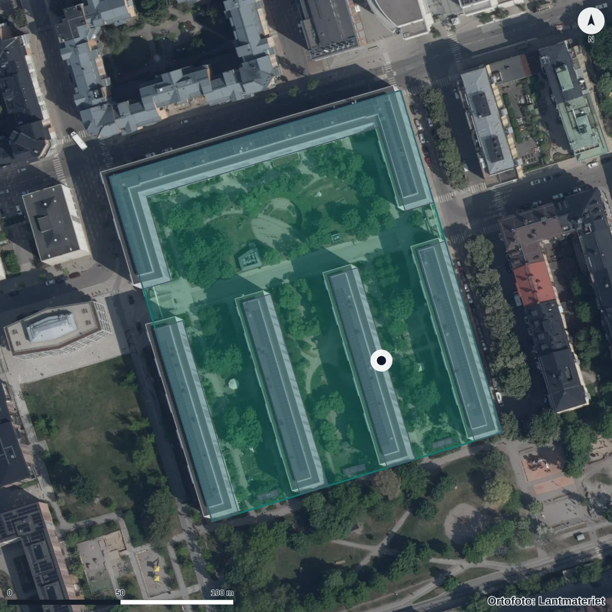 Flygbild över Förskolan Kultingen, ortofoto från Lantmäteriet