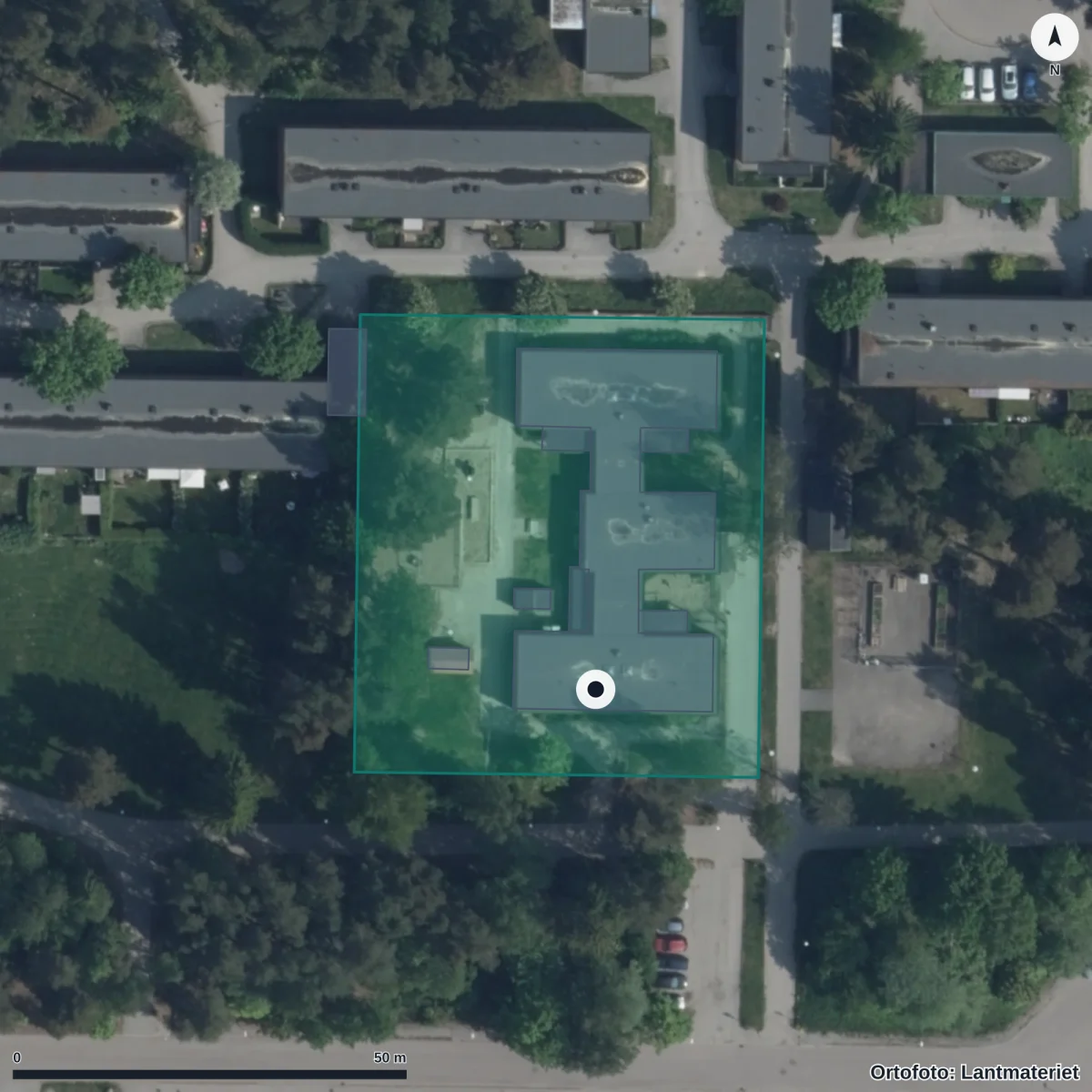 Flygbild över Andersbergsgården, ortofoto från Lantmäteriet