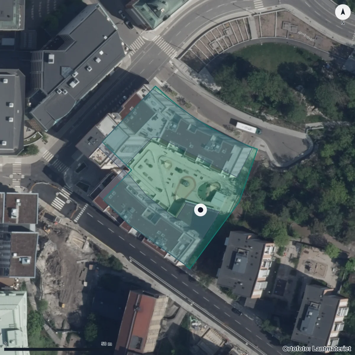 Flygbild över Förskolan Mariedal, ortofoto från Lantmäteriet