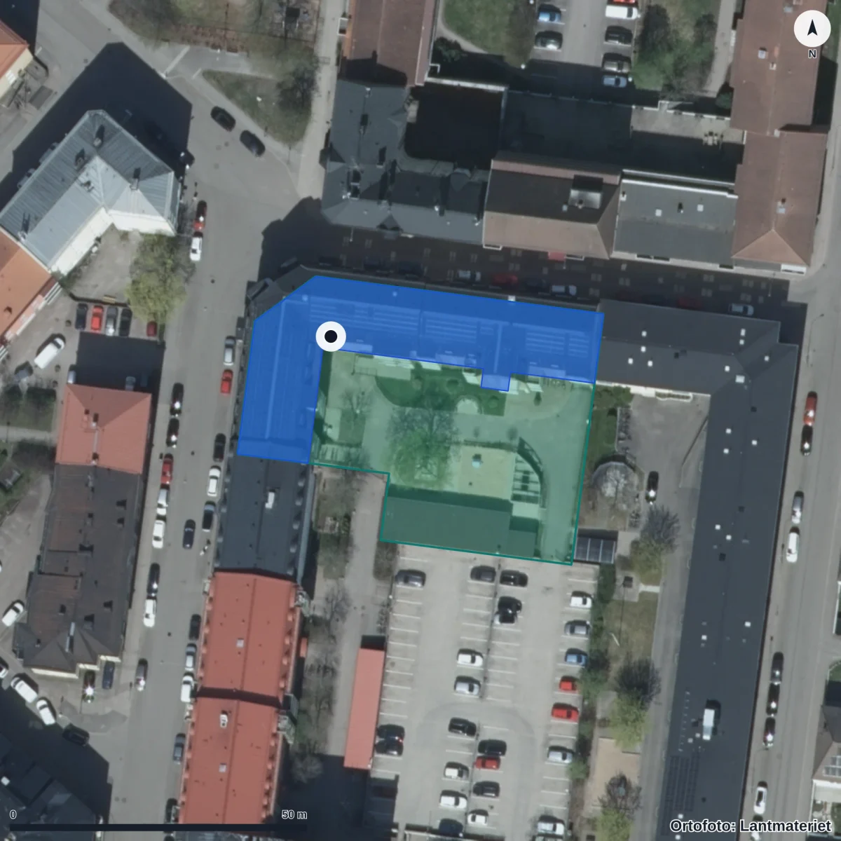Flygbild över Förskolan Loket, ortofoto från Lantmäteriet