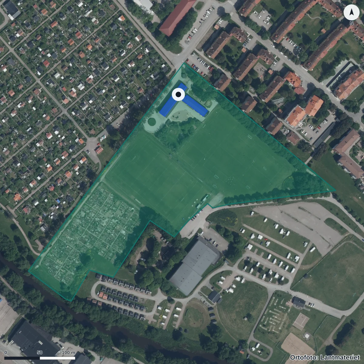 Aerial view of Väpnarens Förskola, orthophoto from Lantmäteriet