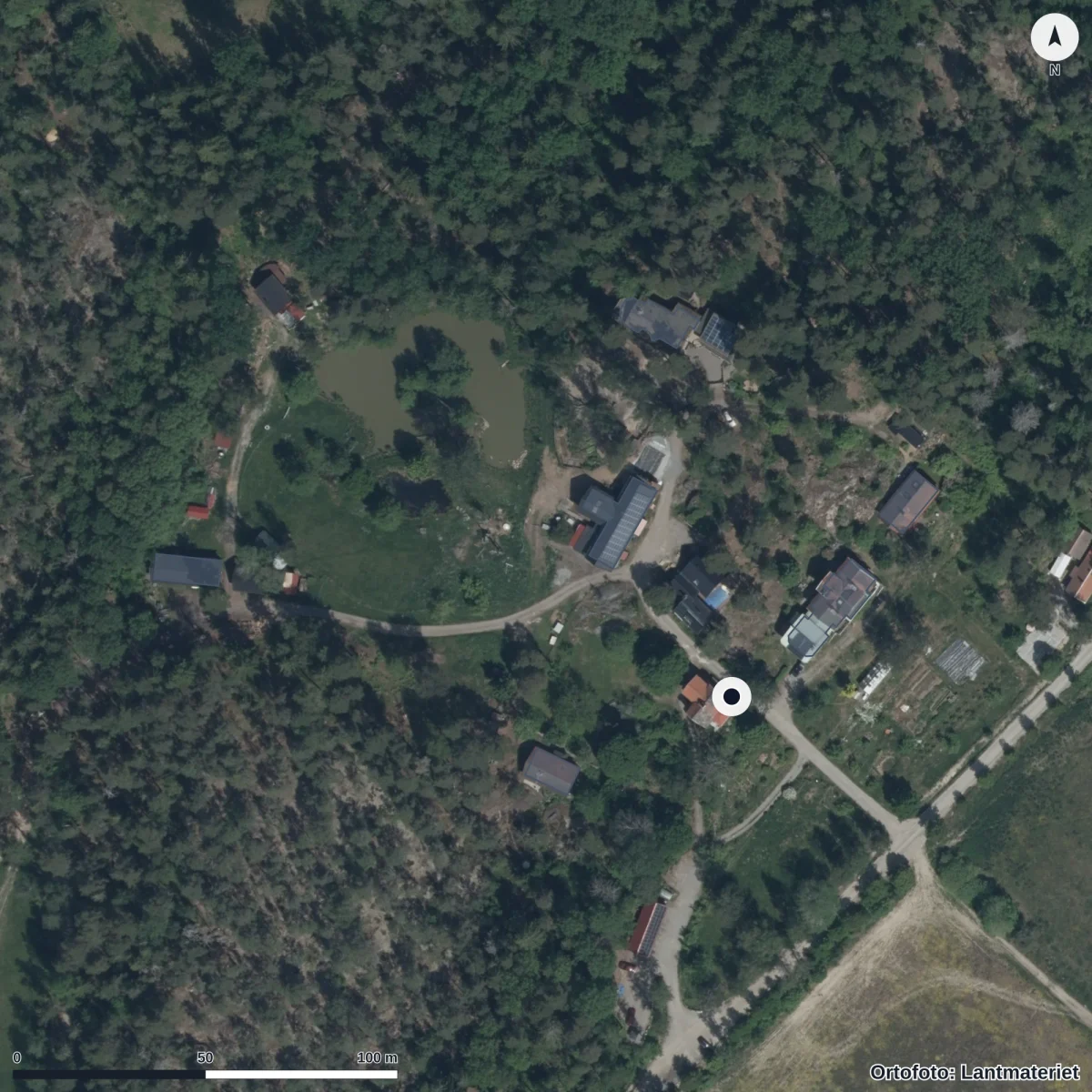 Flygbild över Lilla Bullerbyn, ortofoto från Lantmäteriet